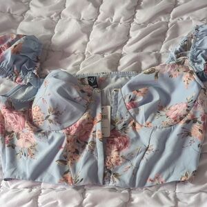 Floral Pastel Blue Blouse